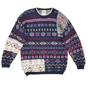 Ninon de Lenclos Handknit 100% Wool Sweater M Fair Isle Patchwork Nordic Cottage